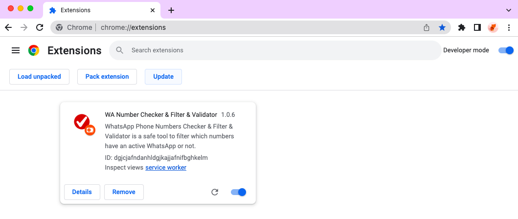 WA Number Checker chrome extension install done